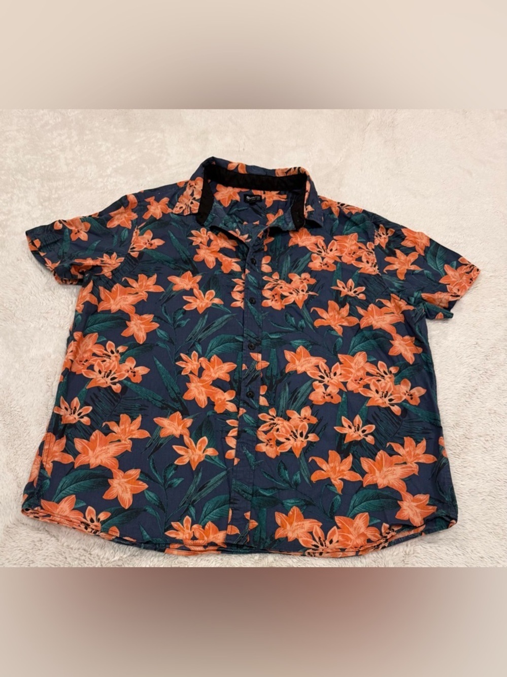 Matix Men’s XXL Floral Hibiscus Aloha Shirt - Blue/Orange